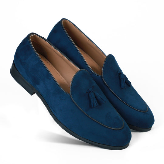 Blue Suede Dapper Tassel Loafers