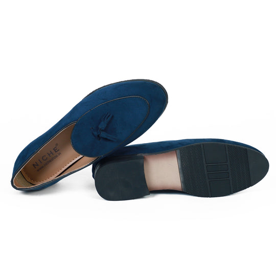 Blue Suede Dapper Tassel Loafers
