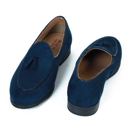 Blue Suede Dapper Tassel Loafers