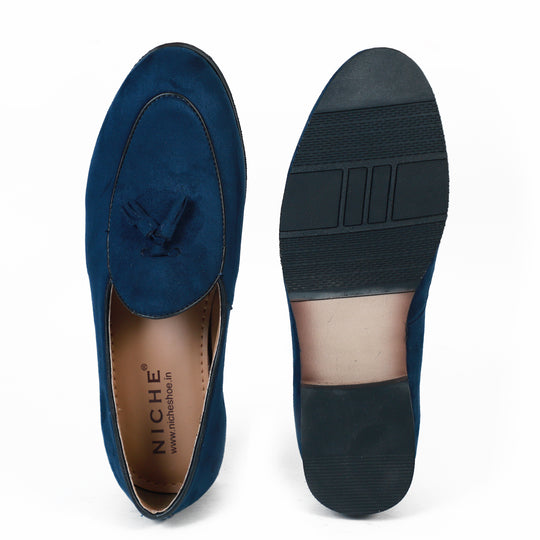 Blue Suede Dapper Tassel Loafers