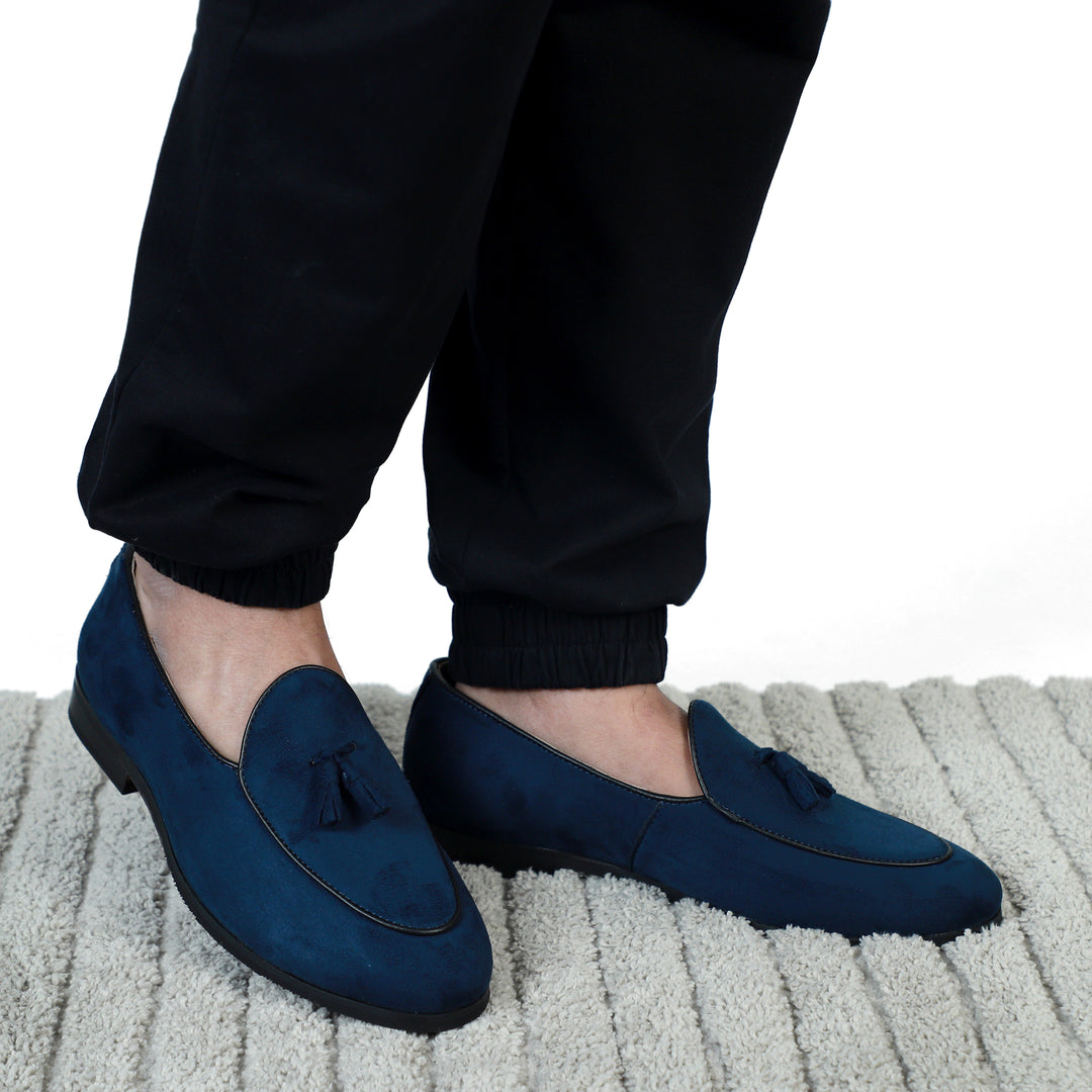 Blue Suede Dapper Tassel Loafers