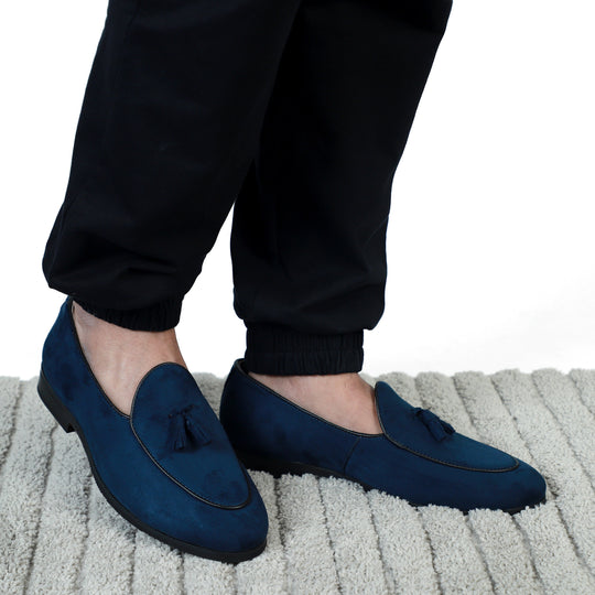 Blue Suede Dapper Tassel Loafers