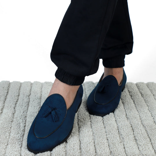 Blue Suede Dapper Tassel Loafers