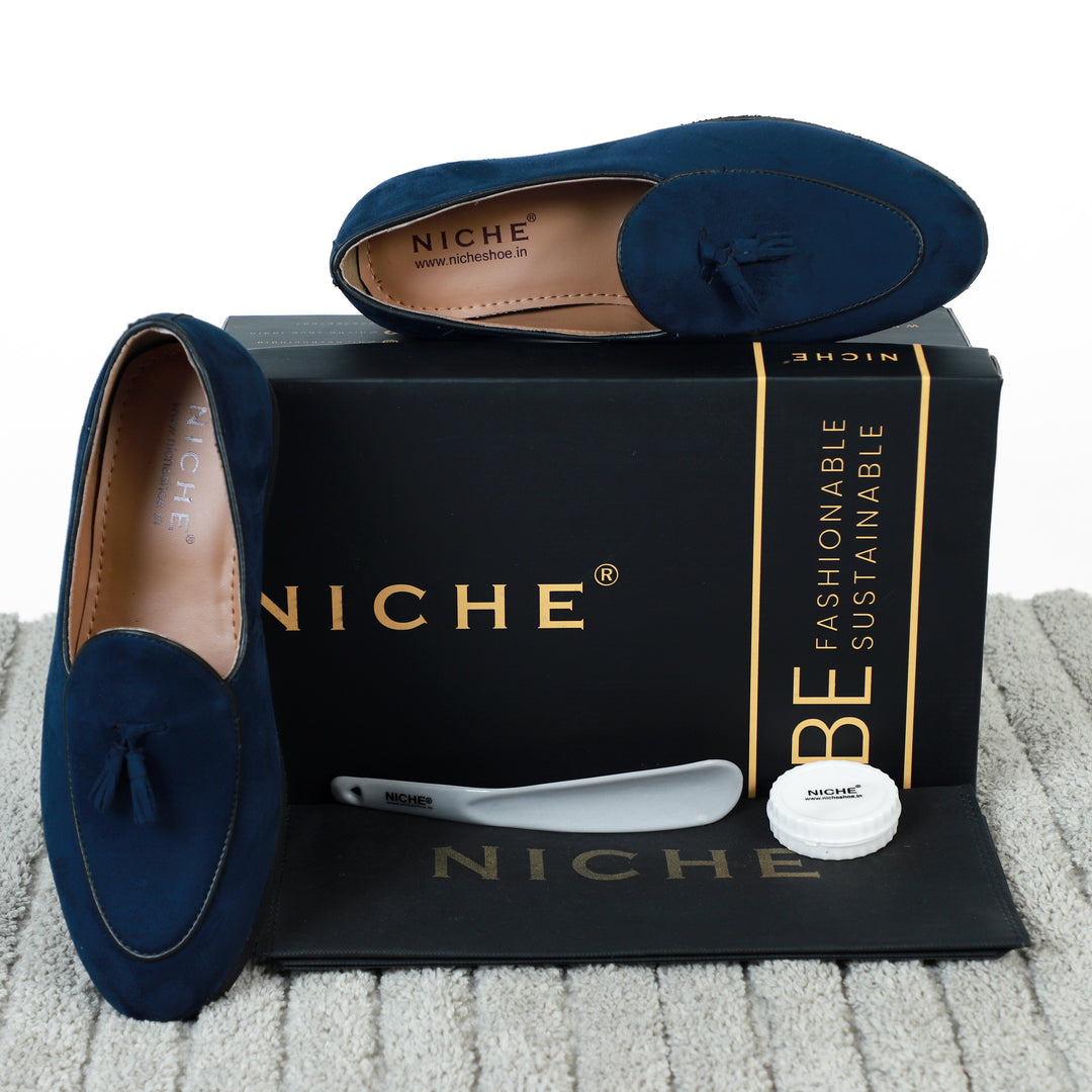 Blue Suede Dapper Tassel Loafers