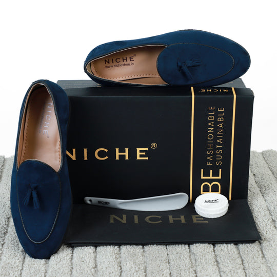 Blue Suede Dapper Tassel Loafers