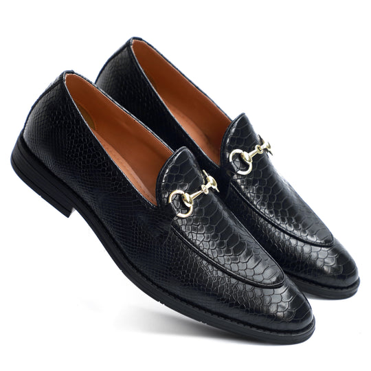 Black Python Print Horsebit Loafers
