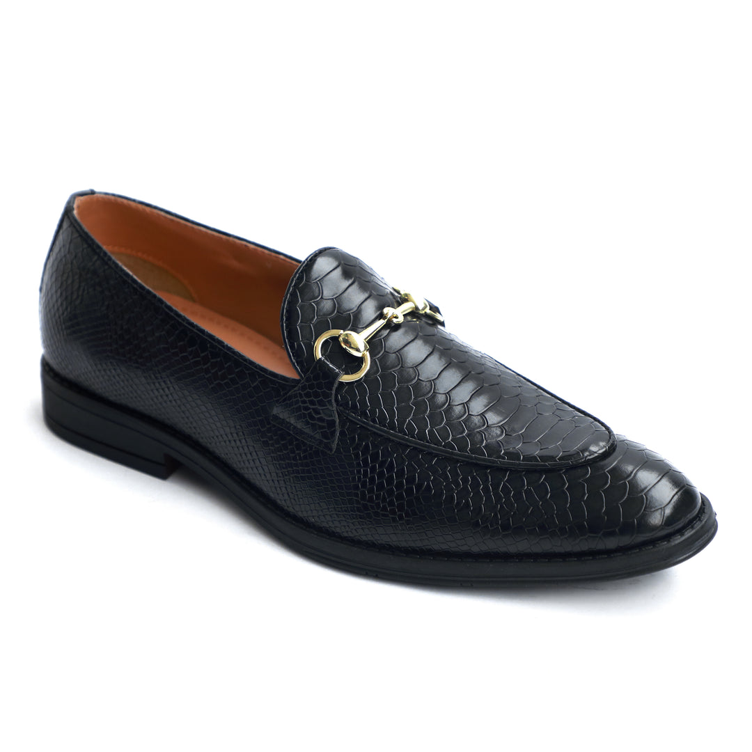 Black Python Print Horsebit Loafers