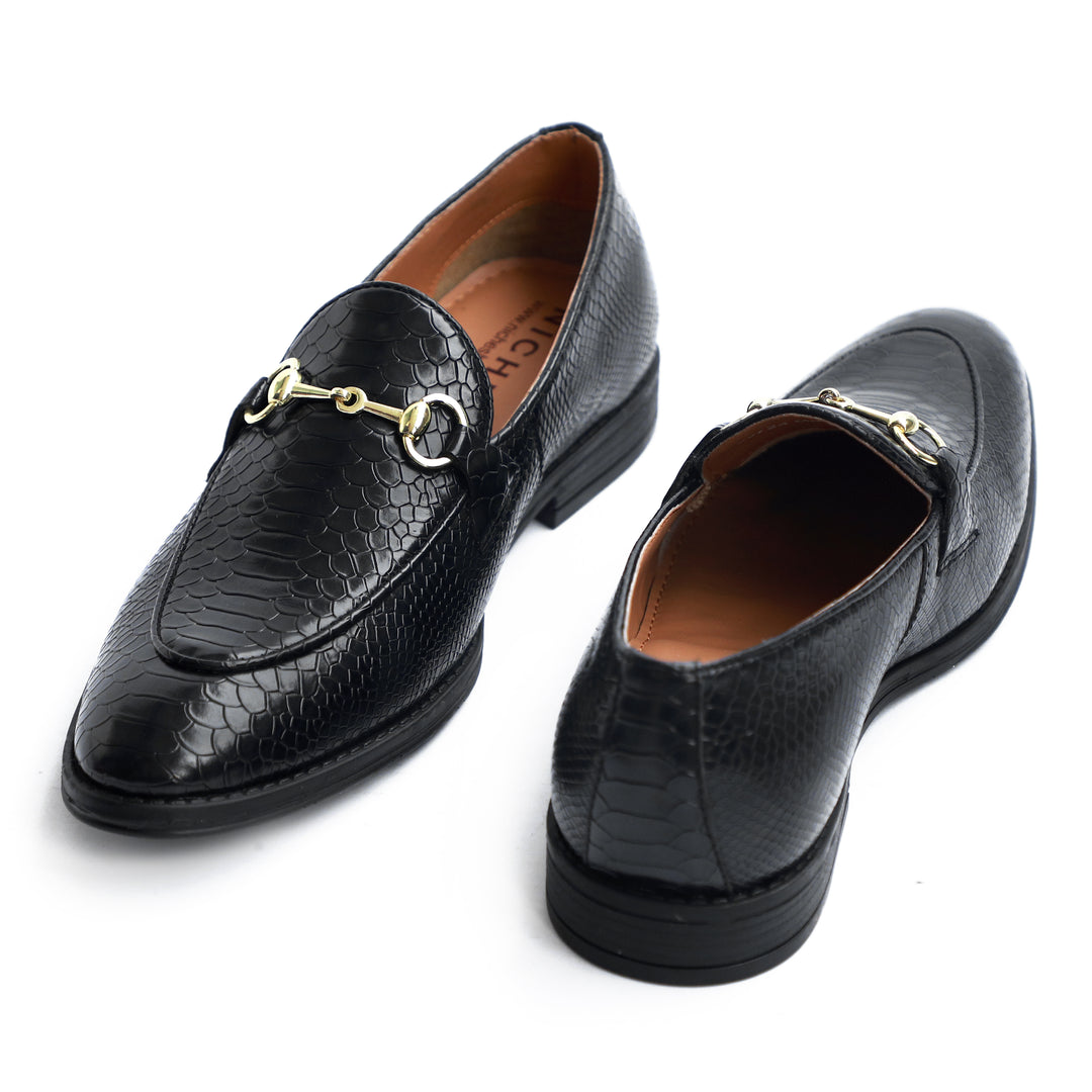 Black Python Print Horsebit Loafers