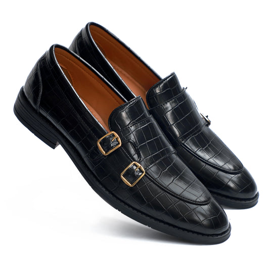 Black Croco Pattern Luxurious Double Monk