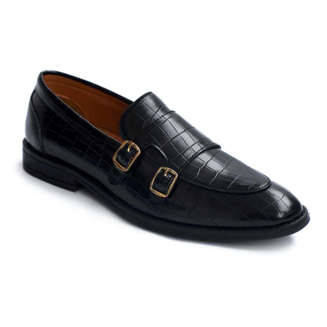 Black Croco Pattern Luxurious Double Monk