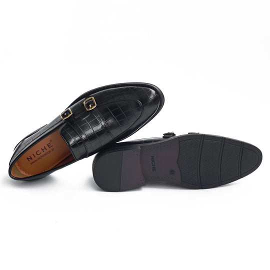 Black Croco Pattern Luxurious Double Monk