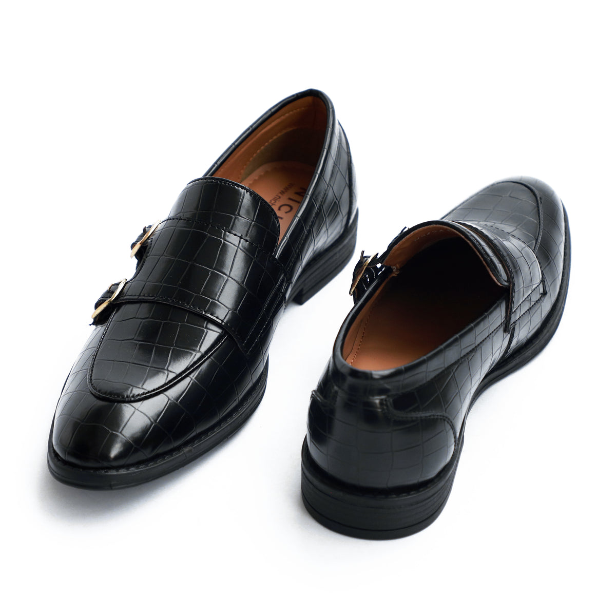 Black Croco Pattern Luxurious Double Monk