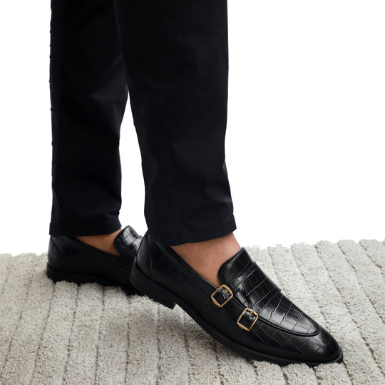 Black Croco Pattern Luxurious Double Monk