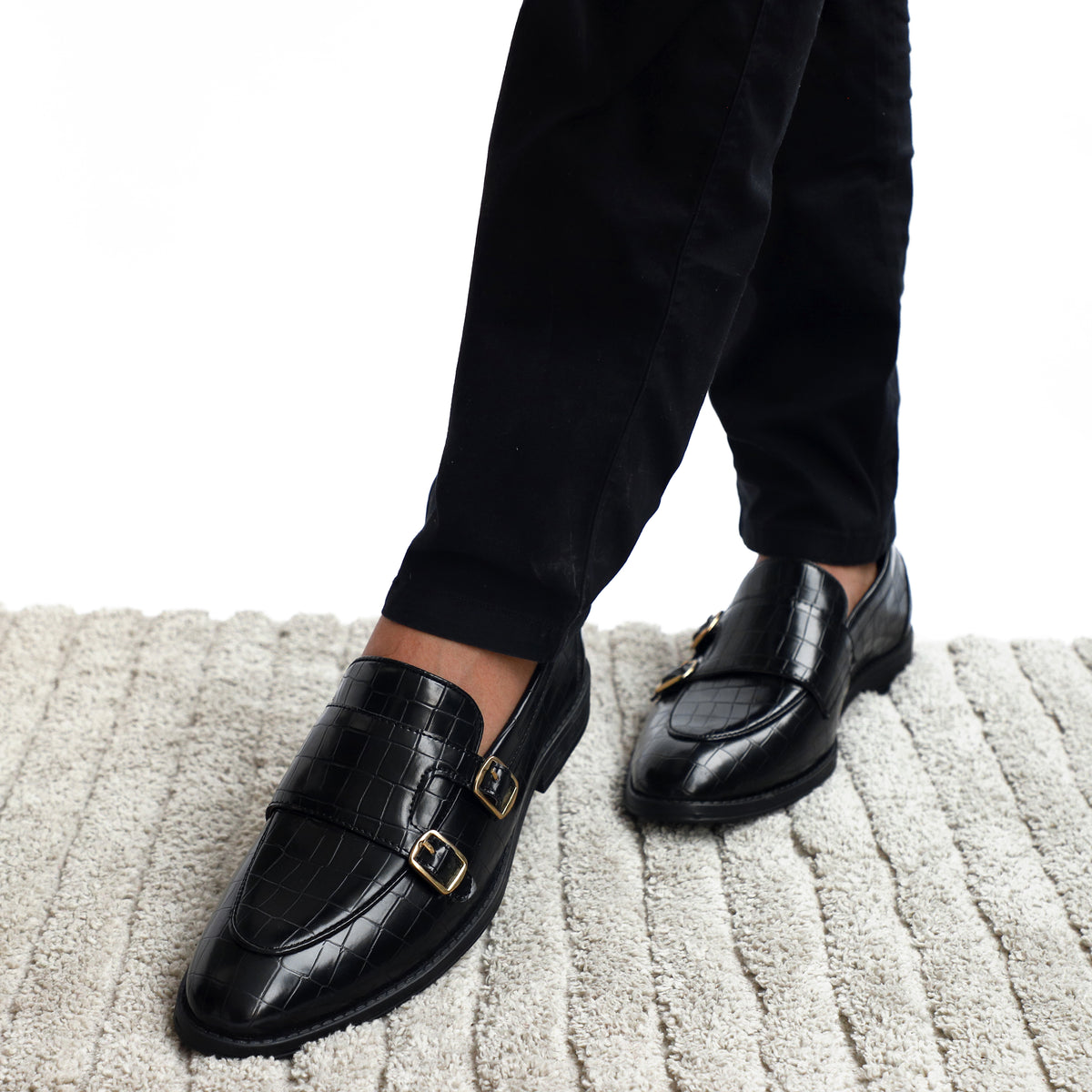 Black Croco Pattern Luxurious Double Monk
