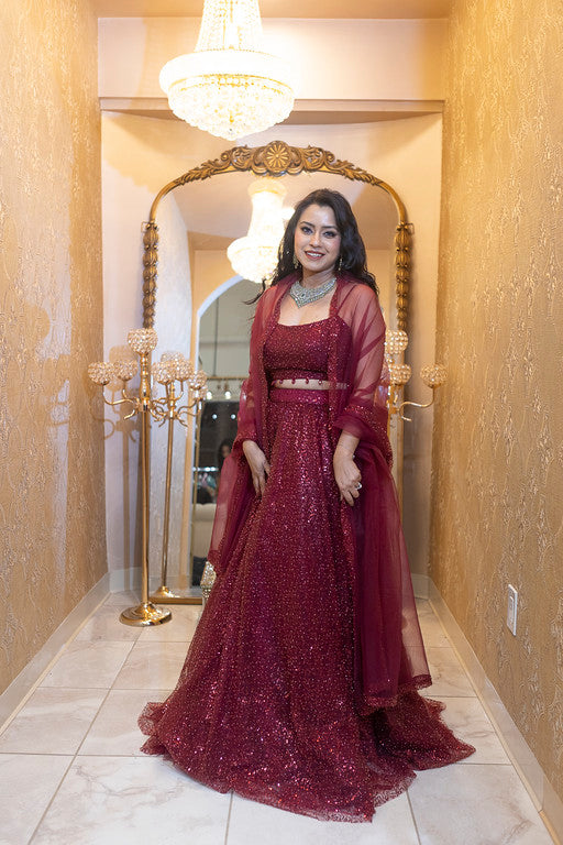 Maroon Sequin Bridal Lehenga Set