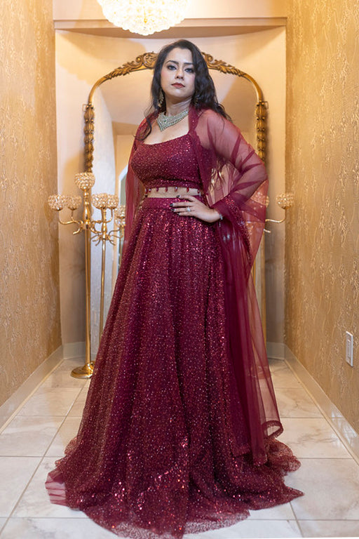 Maroon Sequin Bridal Lehenga Set