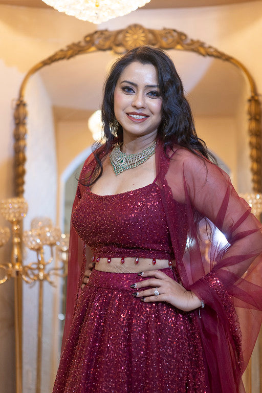 Maroon Sequin Bridal Lehenga Set