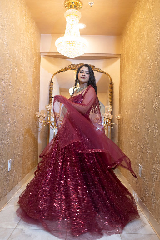 Maroon Sequin Bridal Lehenga Set