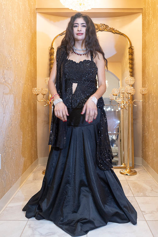 Midnight Noir Sequin Indo-Western Gown