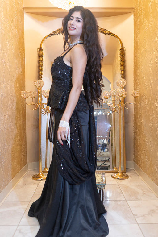 Midnight Noir Sequin Indo-Western Gown