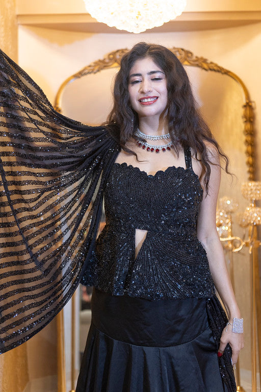 Midnight Noir Sequin Indo-Western Gown