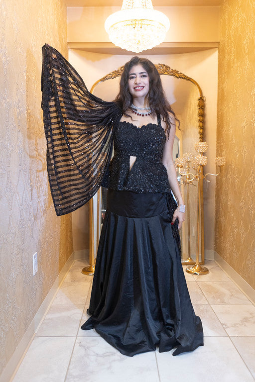 Midnight Noir Sequin Indo-Western Gown