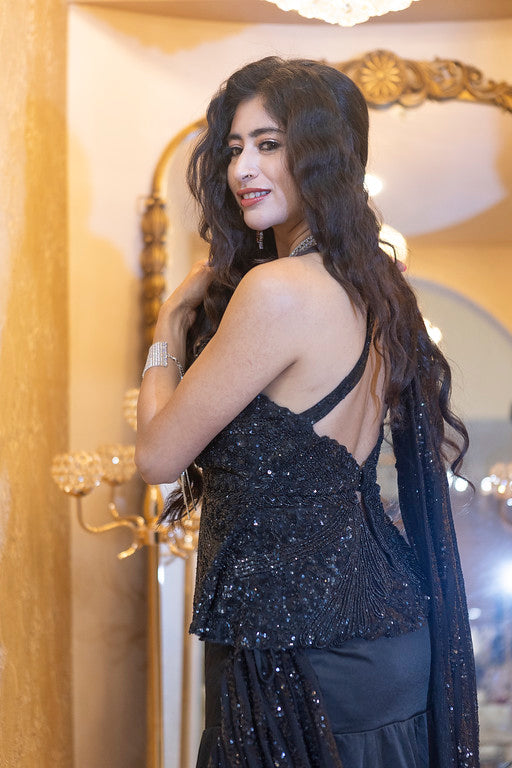 Midnight Noir Sequin Indo-Western Gown
