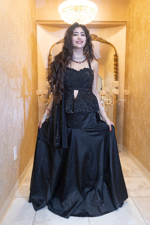 Midnight Noir Sequin Indo-Western Gown