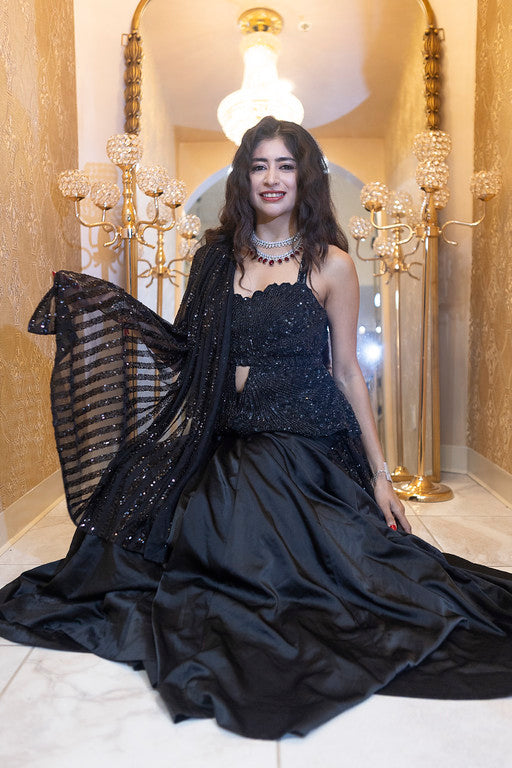 Midnight Noir Sequin Indo-Western Gown