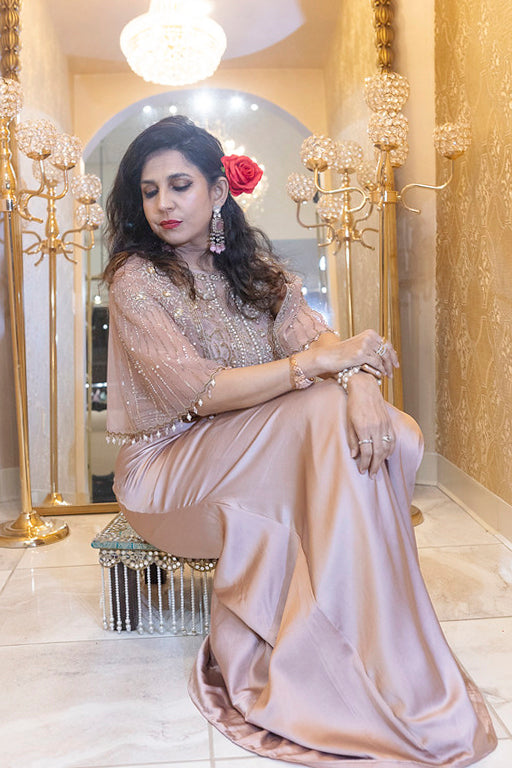 Blush Pink Pre-Stitched Drape Saree with Cape Blouse