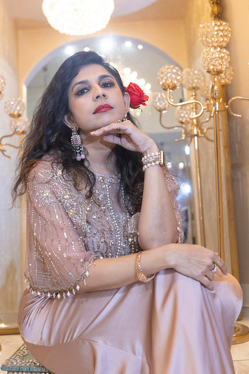 Blush Pink Pre-Stitched Drape Saree with Cape Blouse