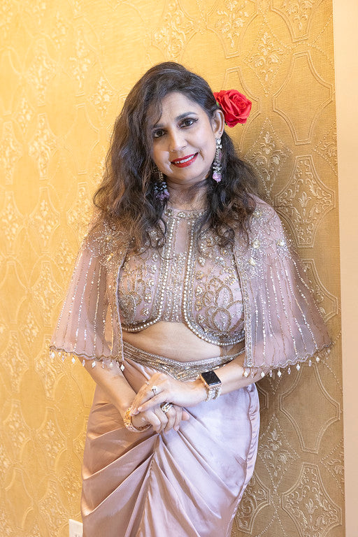 Blush Pink Pre-Stitched Drape Saree with Cape Blouse