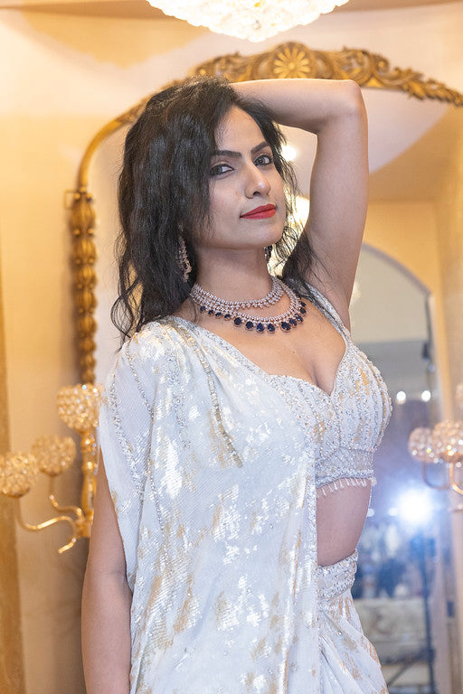 Ivory & Gold Sequin Indo-Western Lehenga Saree