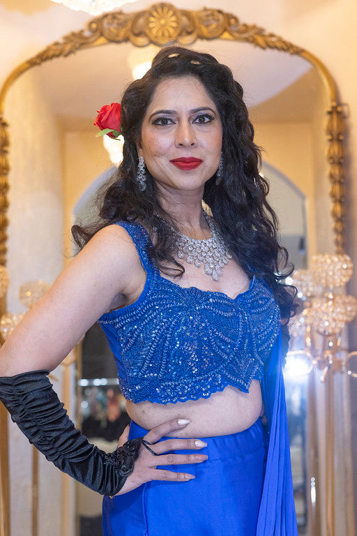 Royal Blue Fusion Saree with Beaded Bustier
