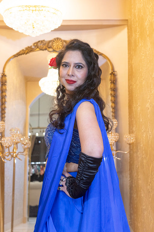 Royal Blue Fusion Saree with Beaded Bustier
