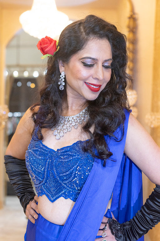 Royal Blue Fusion Saree with Beaded Bustier