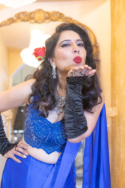 Royal Blue Fusion Saree with Beaded Bustier