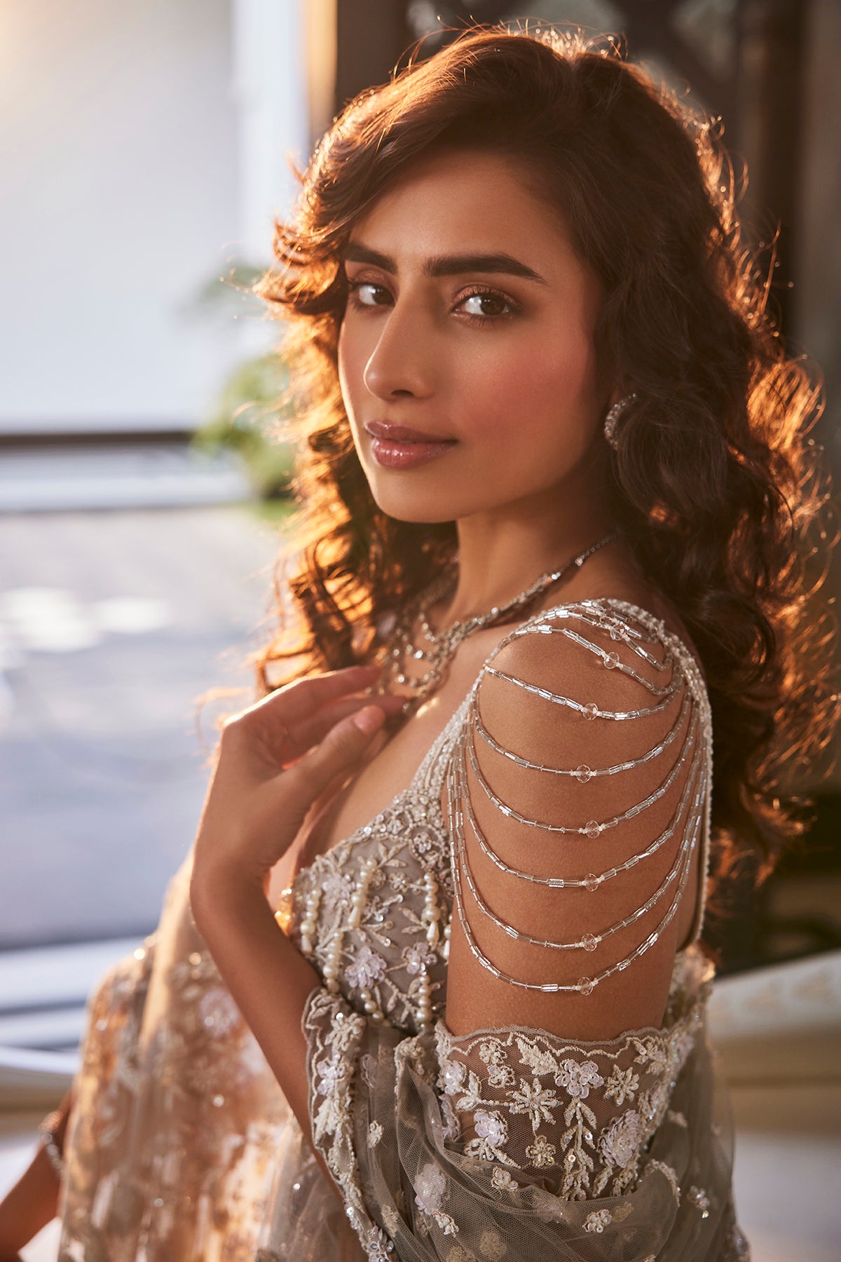Grey Organza Hand Embroidery Lehenga