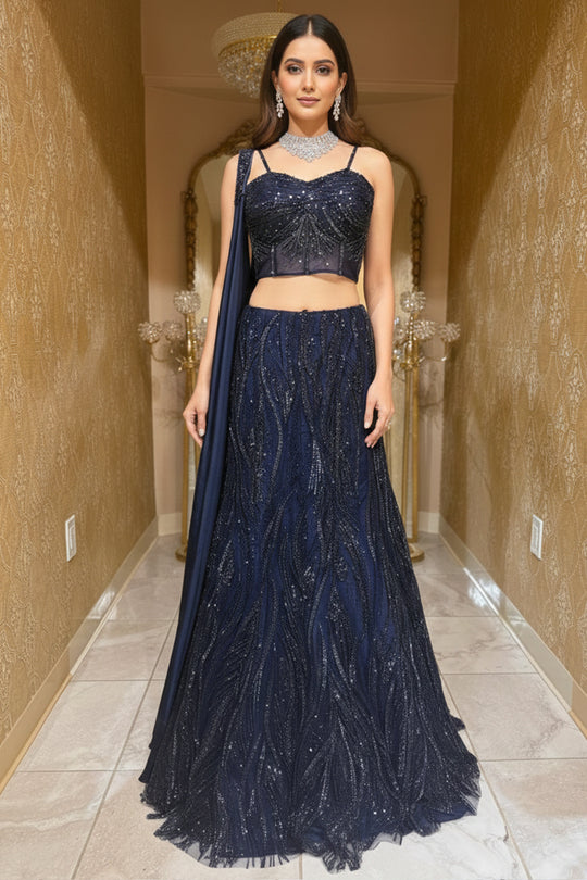 Midnight Navy Sequin Lehenga Set
