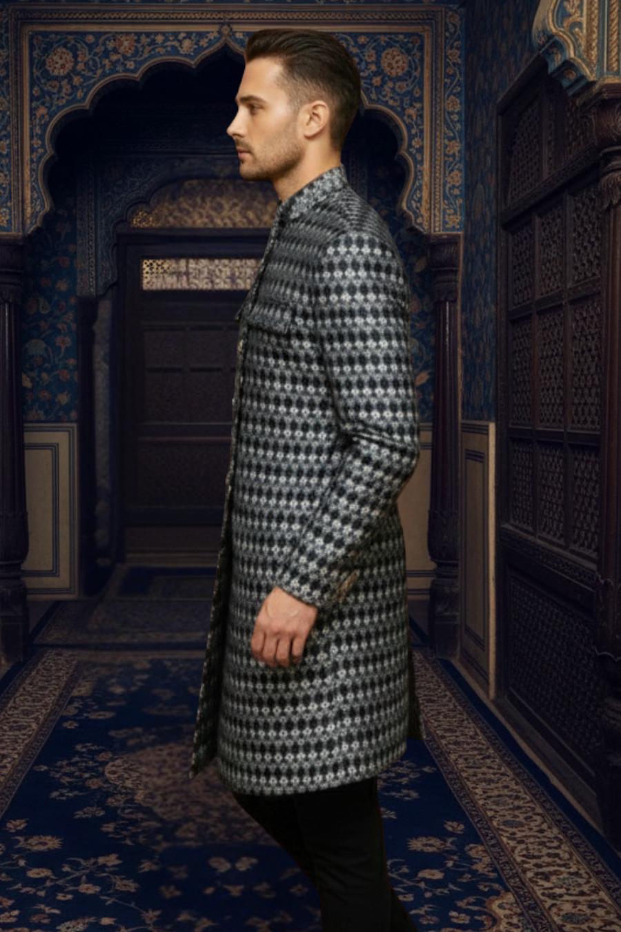 Monochrome Geometric Indo-Western Sherwani
