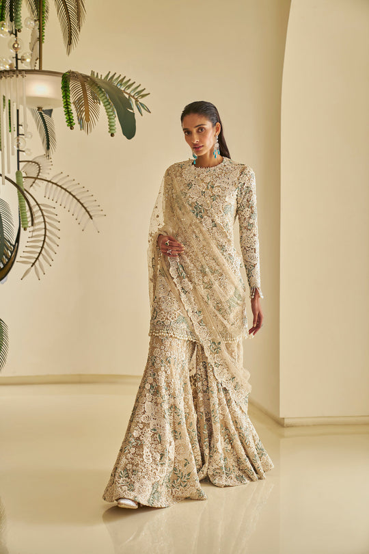 Seema Gujral - Nude Floral Sharara Set