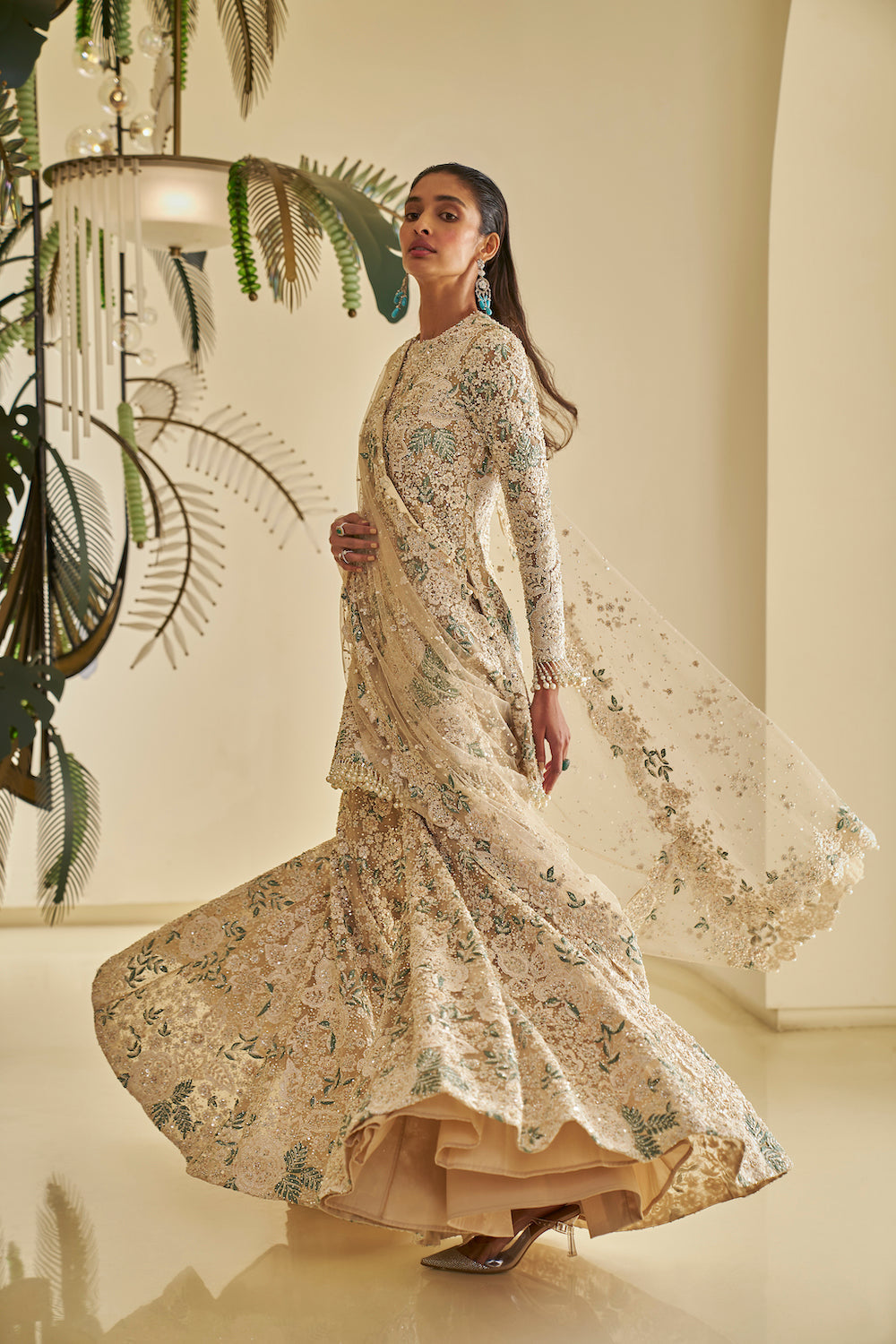 Seema Gujral - Nude Floral Sharara Set