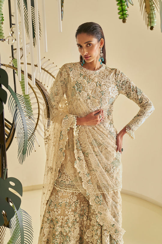 Seema Gujral - Nude Floral Sharara Set