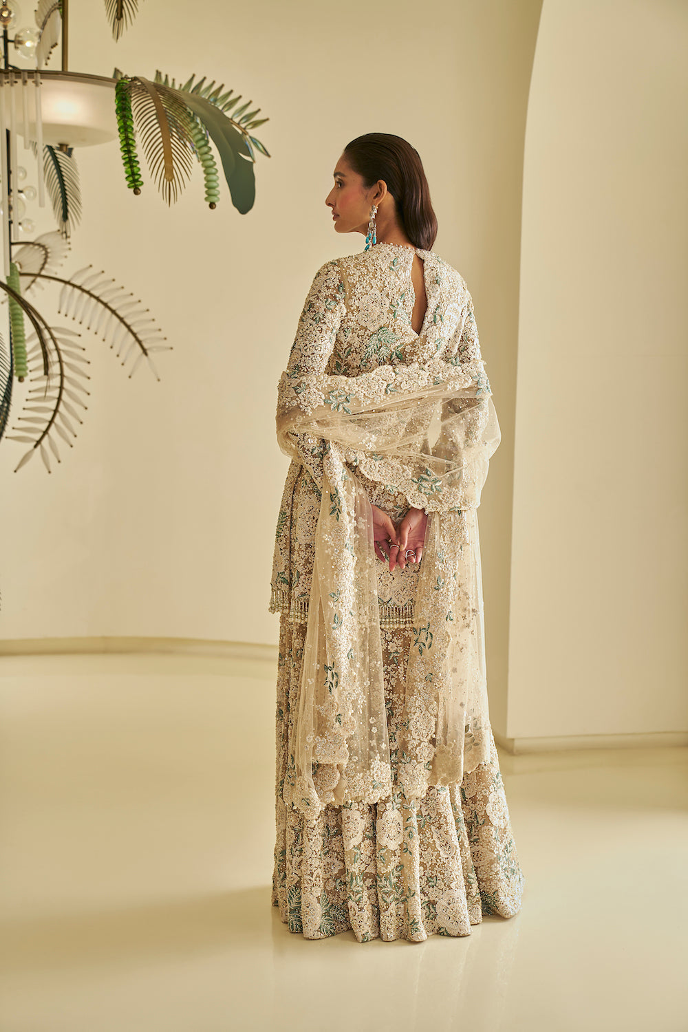 Seema Gujral - Nude Floral Sharara Set