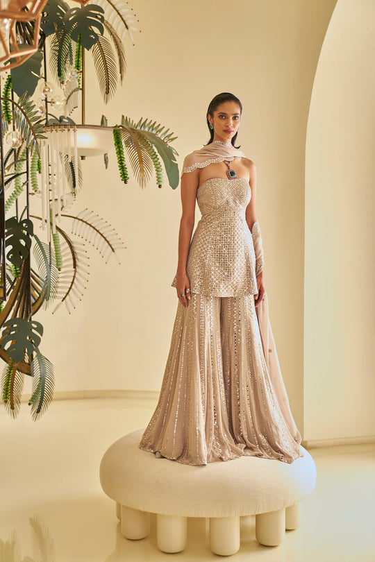 Seema Gujral - Nude Mirror Work Sharara Set