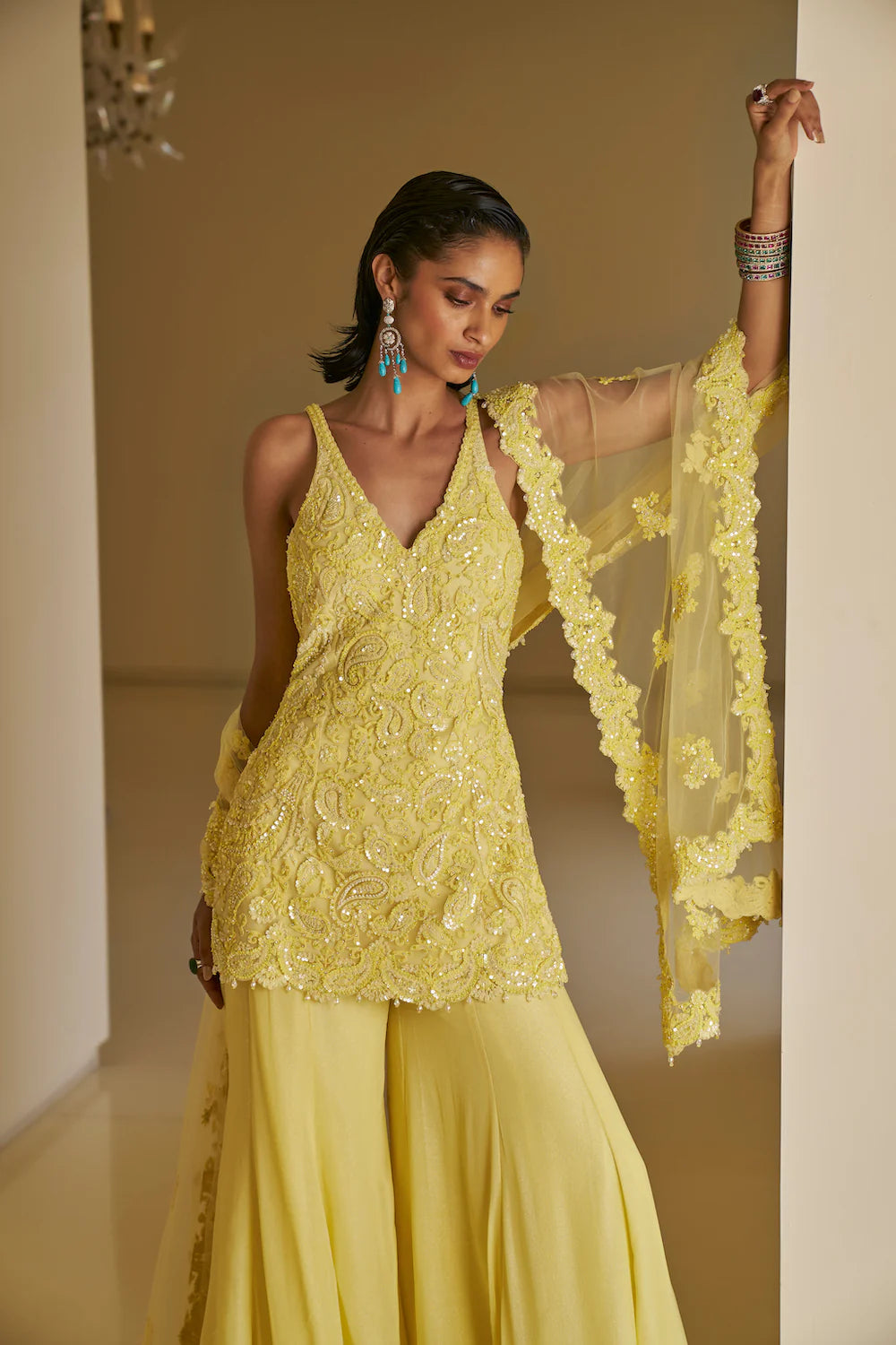 Seema Gujral - Yellow Dori Sharara Set