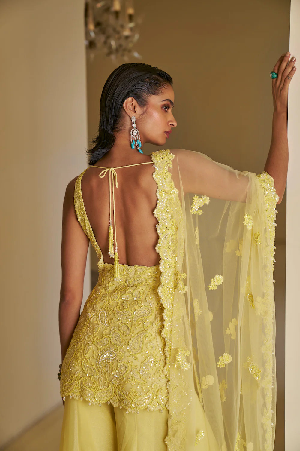 Seema Gujral - Yellow Dori Sharara Set