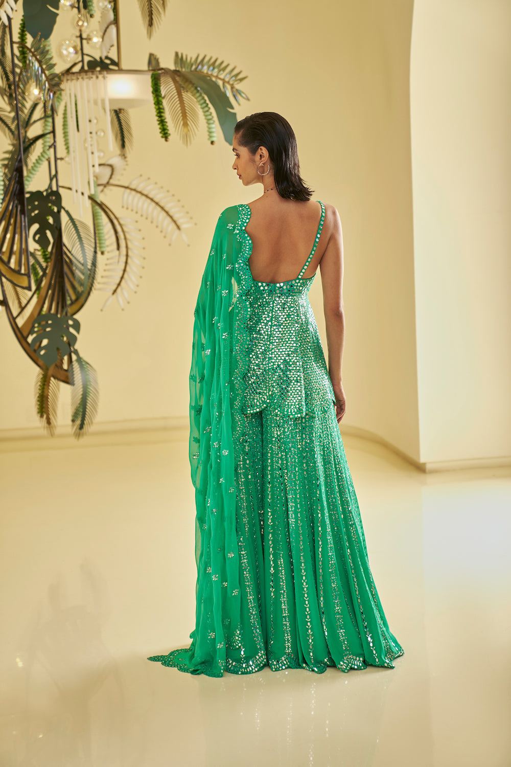 Seema Gujral - Green Mirror Work Sharara Set