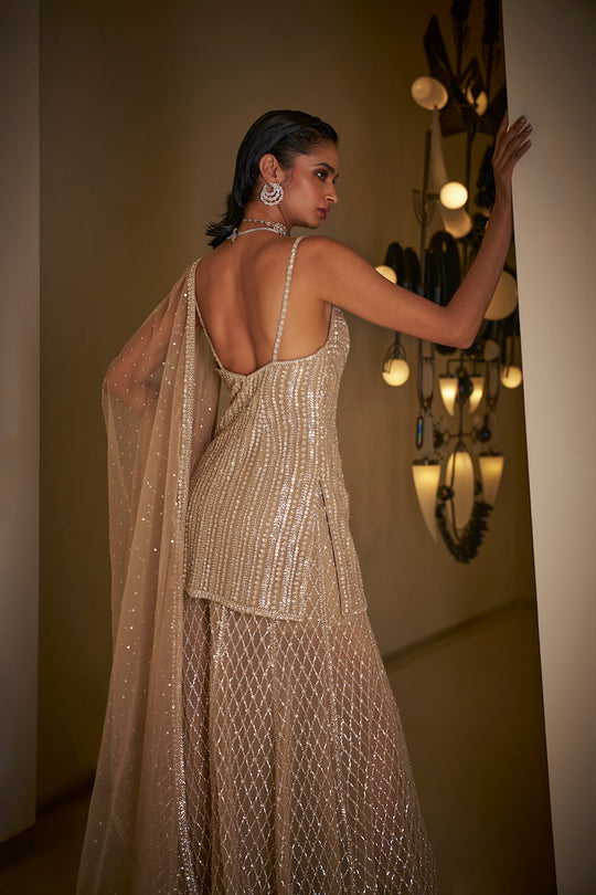 Seema Gujral - Champagne Sequin Sharara Set