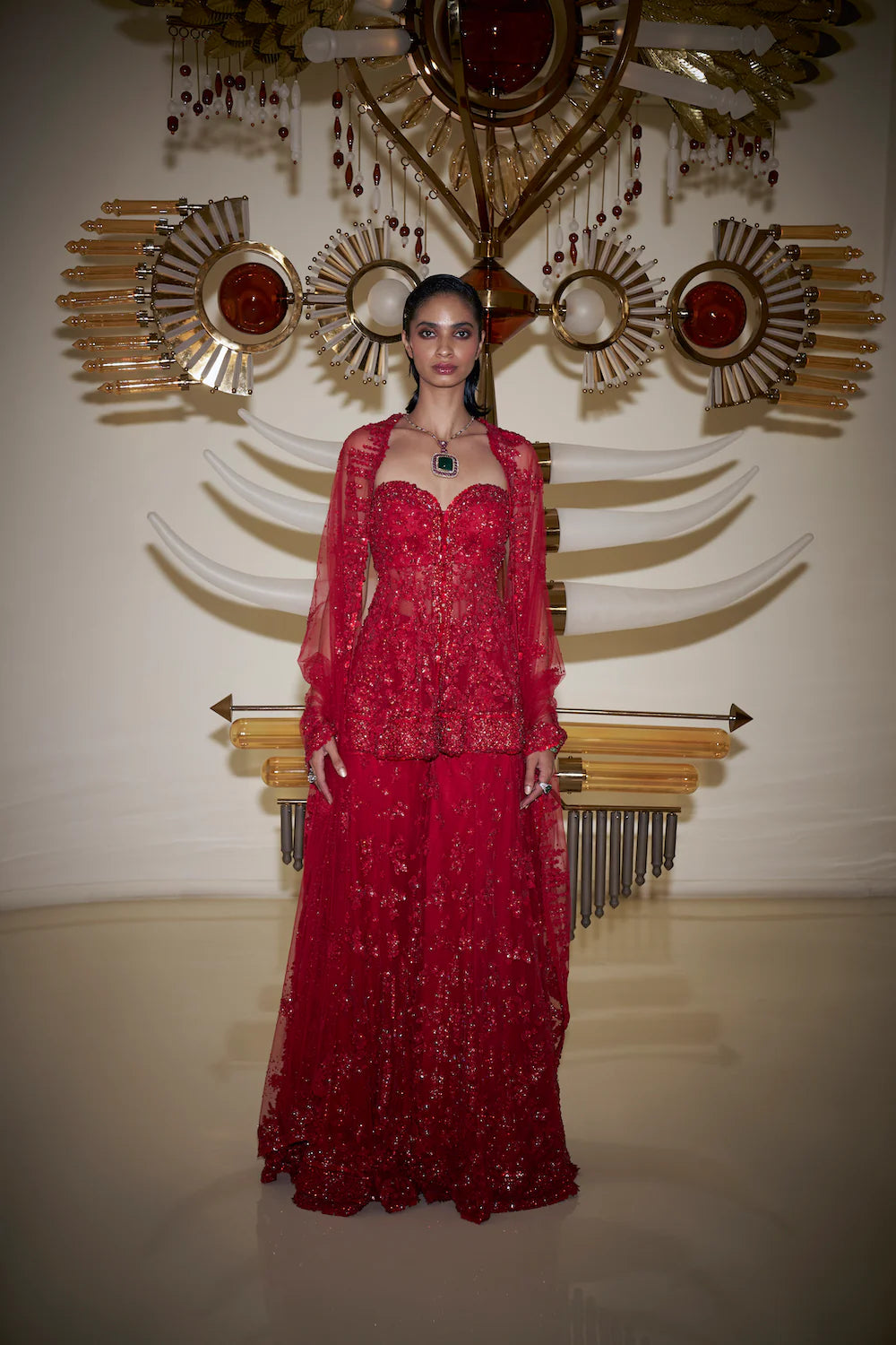 Seema Gujral - Off-Shoulder Red Sharara Set